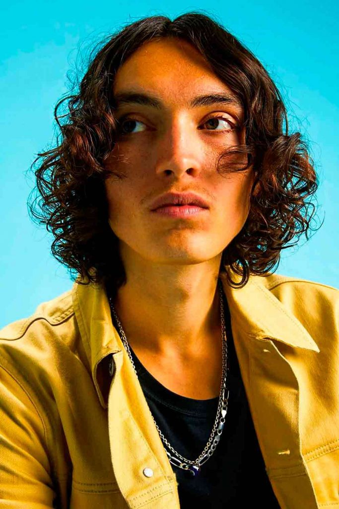 Shoulder Length With Middle Part #curlyhairmen #curlyhairstylesformen #hairstylesforcurlyhairmen