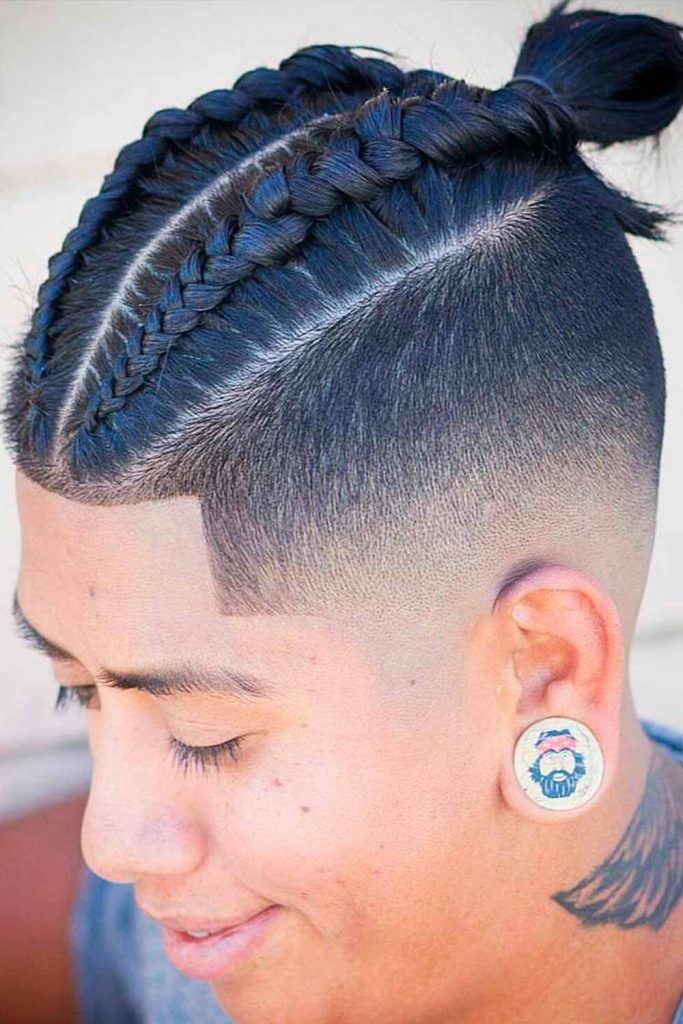French Braid Disconnected Undercut Fade #manbunbraids #braidedmanbun